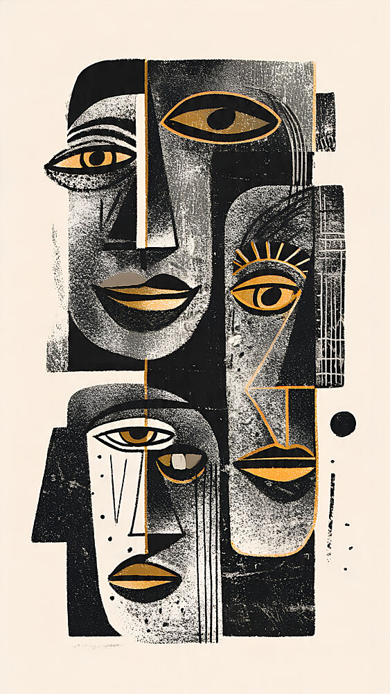 Cubist Gold Faces art print by Miguel Bruzual for $57.95 CAD