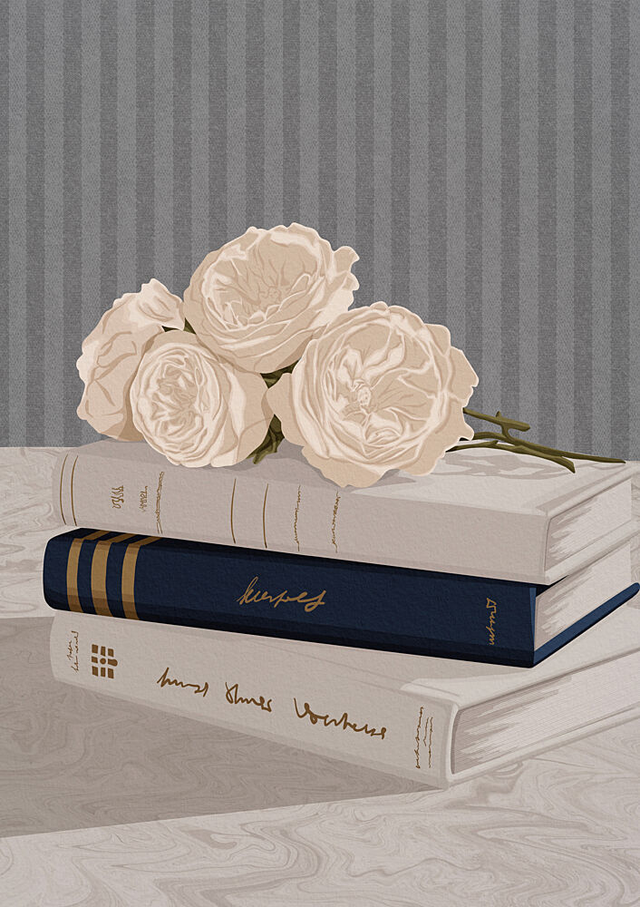 Soft Roses and Books art print by Lisa Solomoniuk for $57.95 CAD