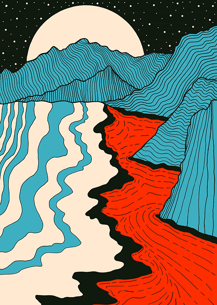 Psychedelic Mountain River art print by Stephen Wade for $57.95 CAD