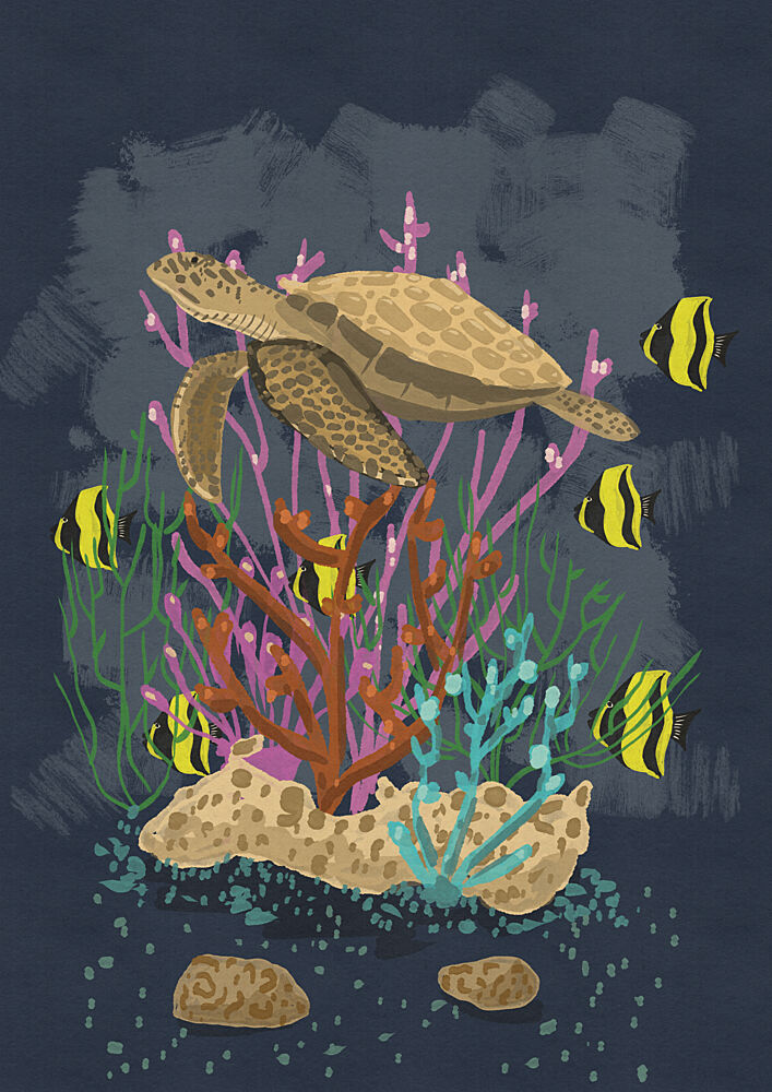 Swimming Turtle Coral Reef art print by Nicholas for $57.95 CAD