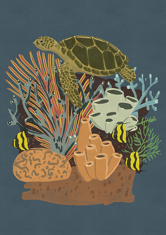 Sea Turtle over Coral Reef art print by Nicholas for $57.95 CAD