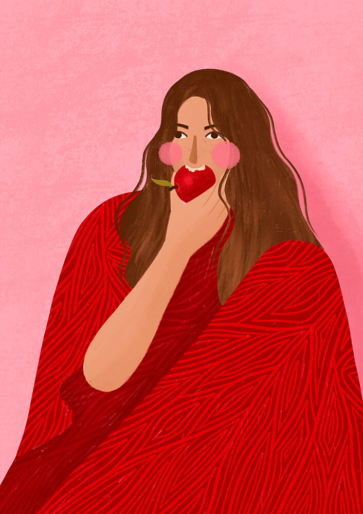 Cozy Woman Apple art print by Bea Muller for $57.95 CAD