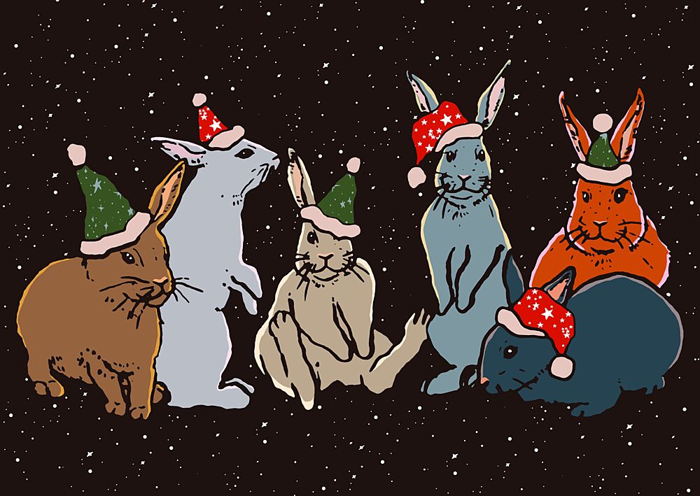 Festive Holiday Bunnies art print by Katariina Kosunen for $57.95 CAD