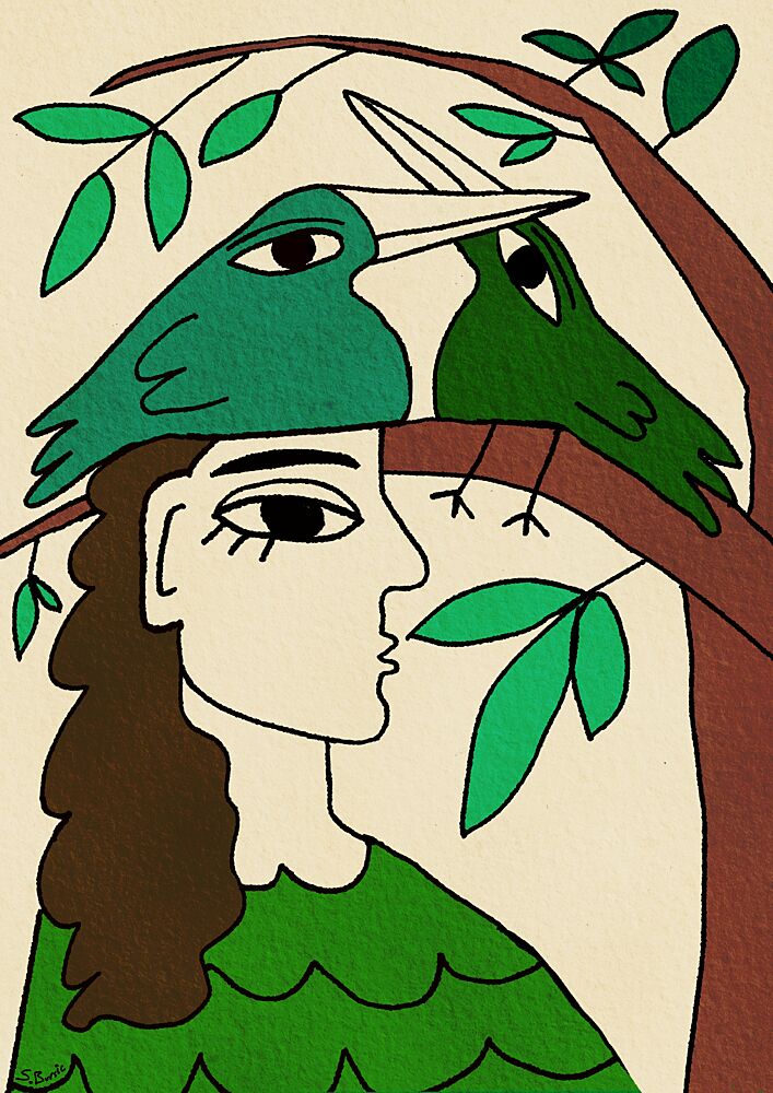 Woman with Green Birds art print by Sharyn Bursic for $57.95 CAD