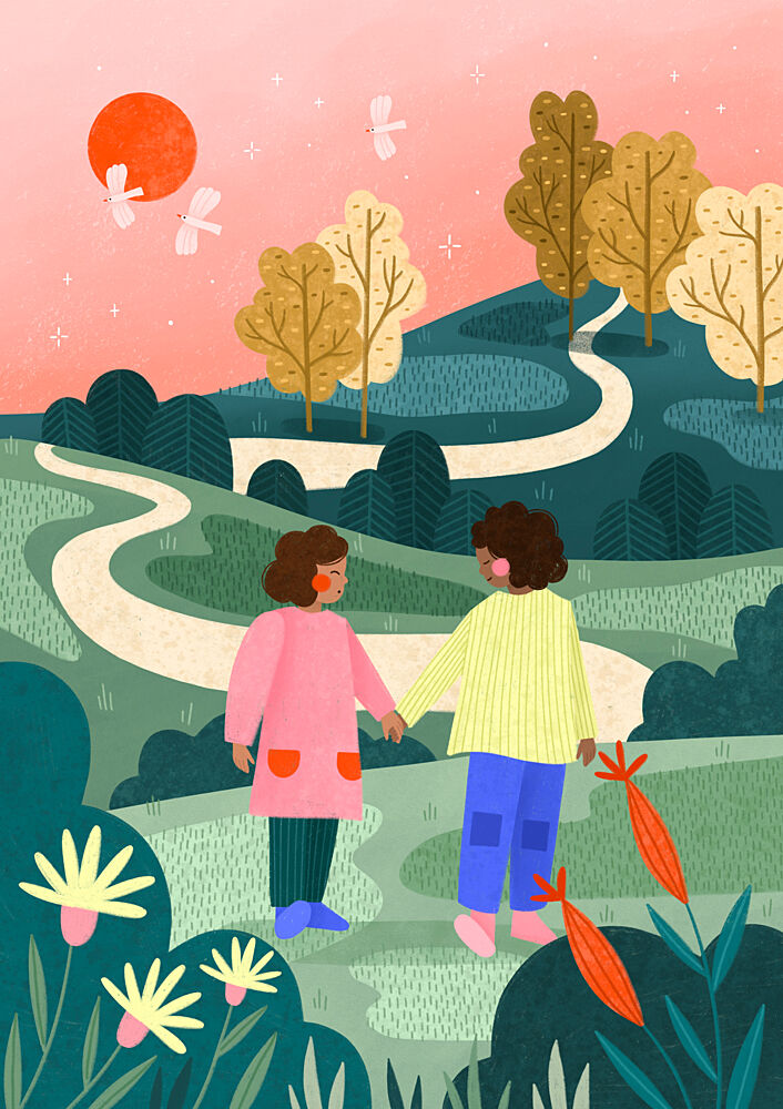 Friends Walking Winding Path art print by Bea Muller for $57.95 CAD