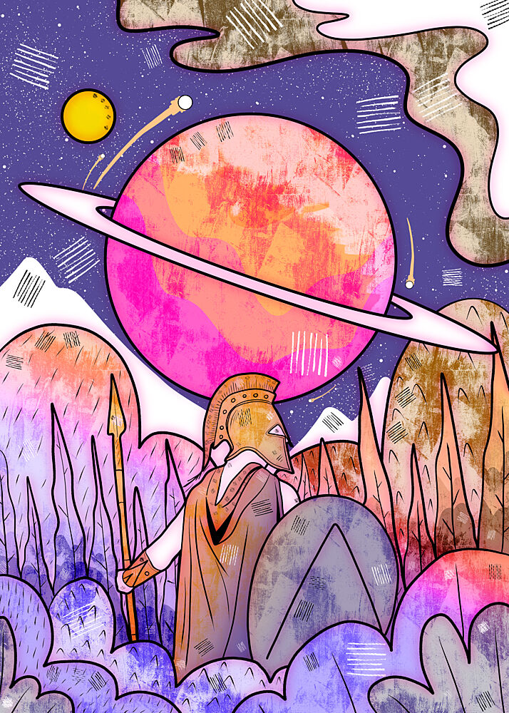 Spartan Warrior Cosmic Planet art print by Stephen Wade for $57.95 CAD