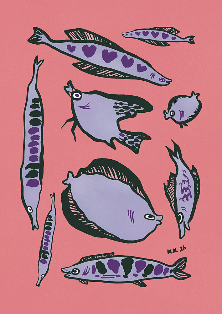 Whimsical Purple Fish art print by Katariina Kosunen for $57.95 CAD