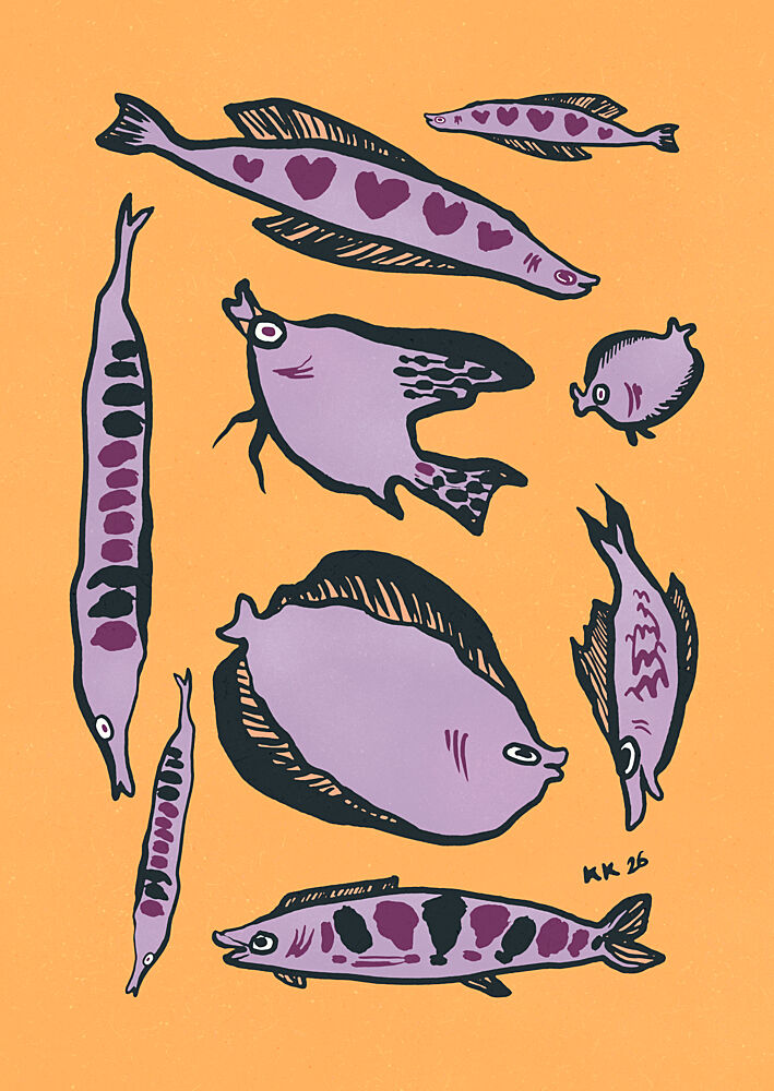 Whimsical Purple Sea Creatures art print by Katariina Kosunen for $57.95 CAD