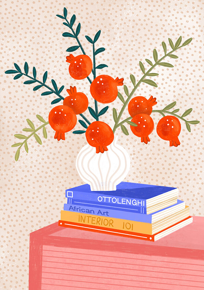 Cozy Tabletop Pomegranates art print by Bea Muller for $57.95 CAD