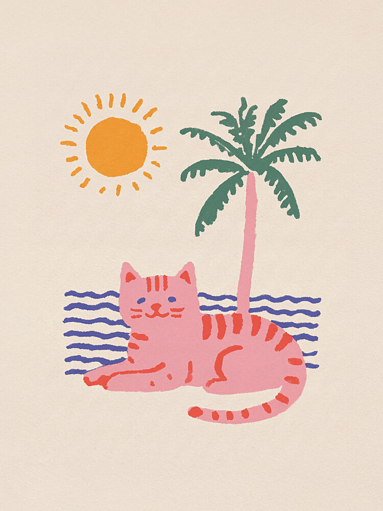 Happy Beach Cat art print by Mathieu for $57.95 CAD