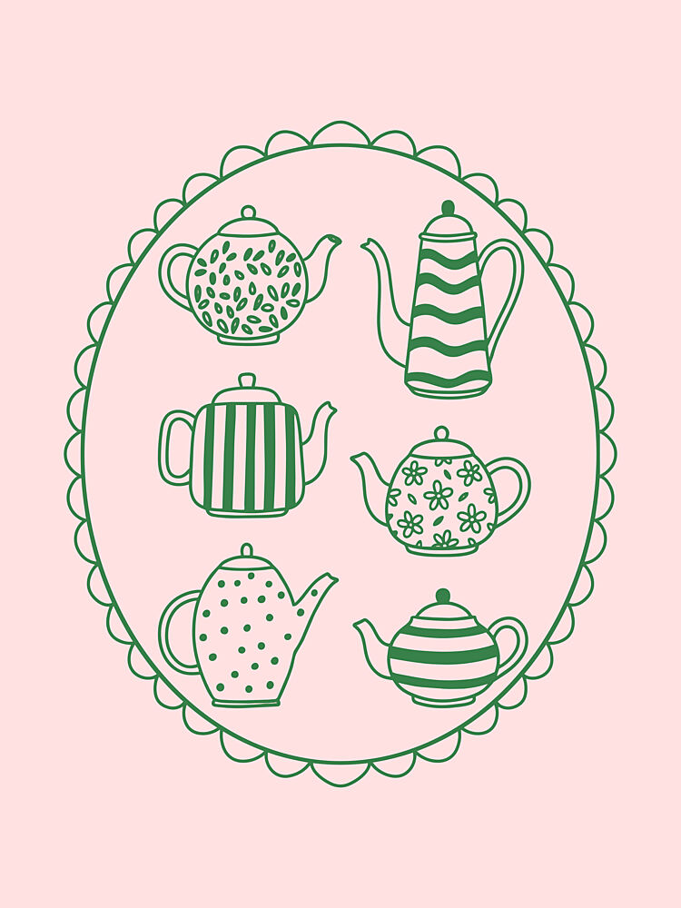 Green Patterned Teapots art print by Mathieu for $57.95 CAD