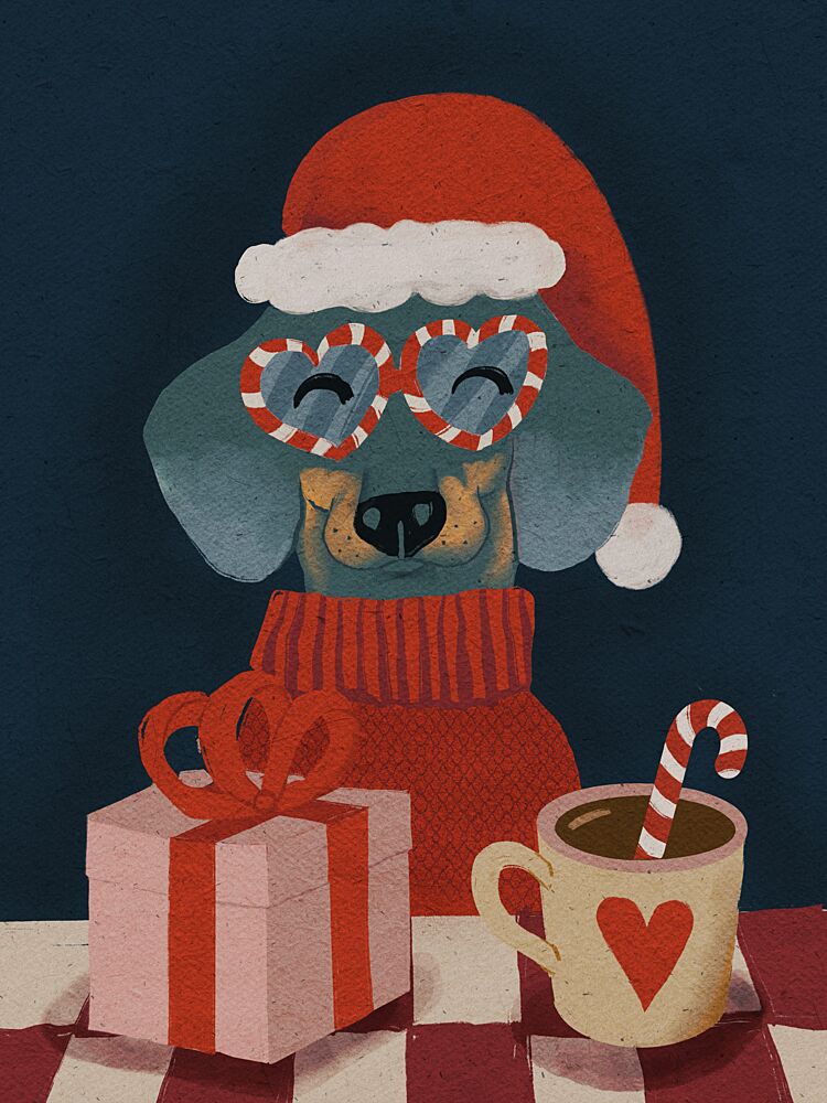 Cozy Christmas Dog art print by Emanuela Carratoni for $57.95 CAD