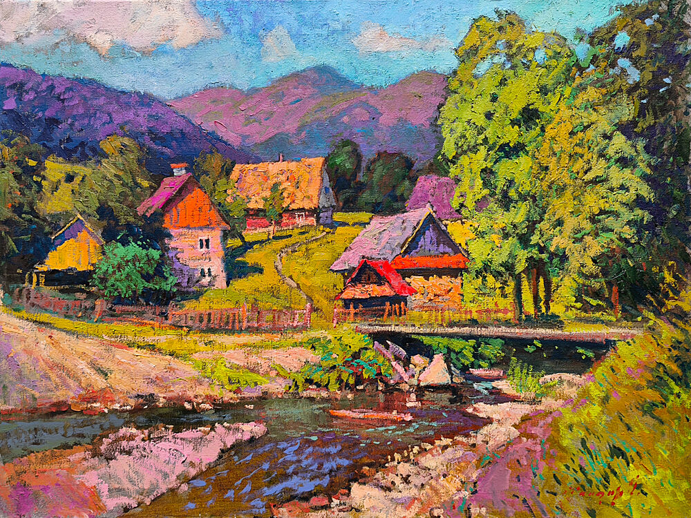 Colorful Mountain Village art print by Alexander Shandor for $57.95 CAD
