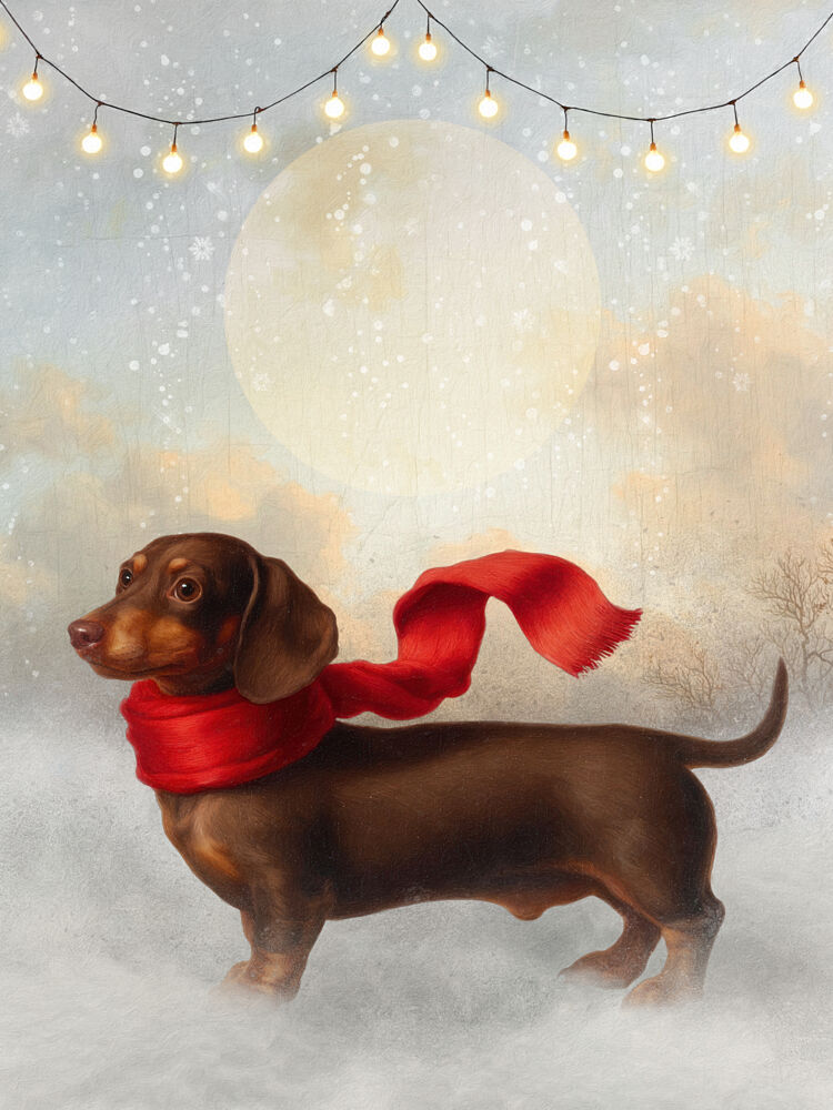 Christmas Dachshund Snow art print by Marja van den Hurk for $57.95 CAD