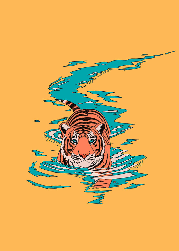 Orange Tiger Water Walk art print by Stephen Wade for $57.95 CAD