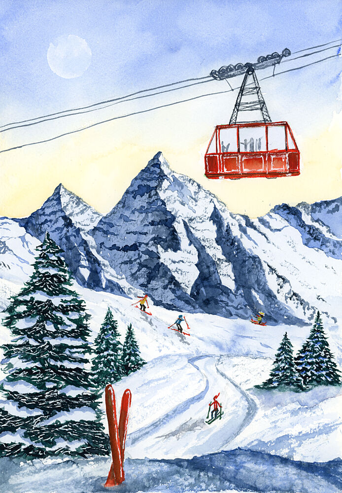 Winter Mountain Skiing art print by Suchi Deb for $57.95 CAD