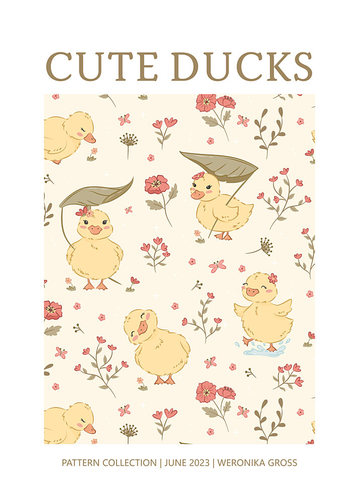 Playful Ducklings Floral Pattern art print by Weronika Gross for $57.95 CAD