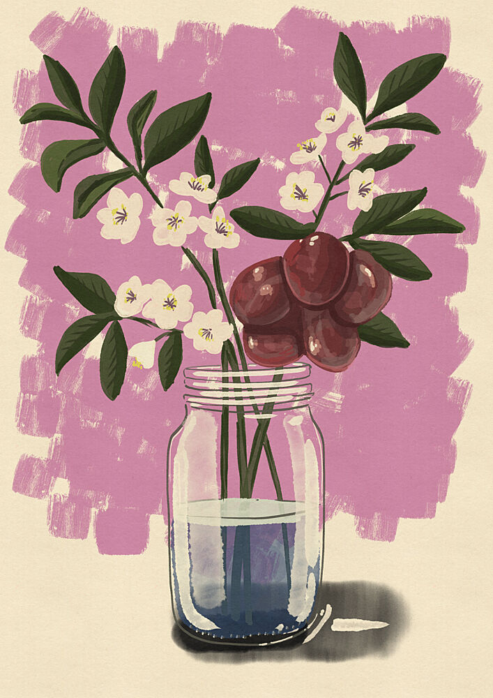 Fresh Plums and Blossoms art print by Nicholas for $57.95 CAD