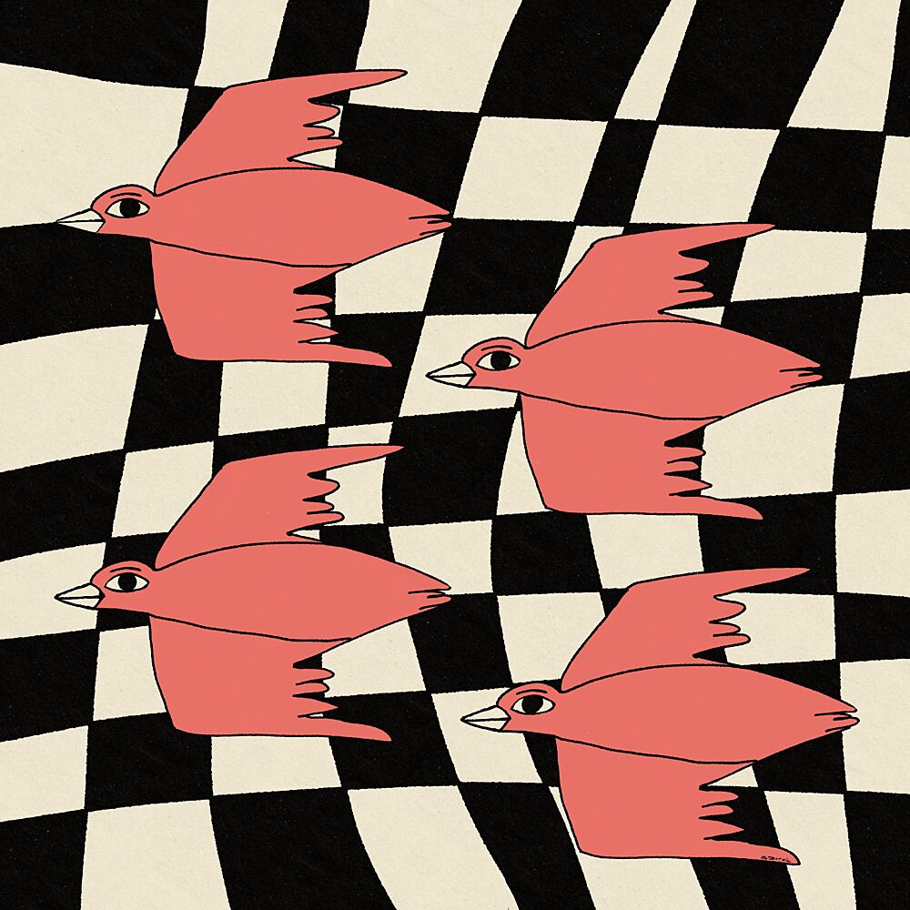 Flying Pink Birds Illusion art print by Sharyn Bursic for $57.95 CAD