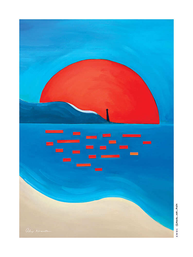 Red Sun Lighthouse art print by Alex Nereuta for $57.95 CAD