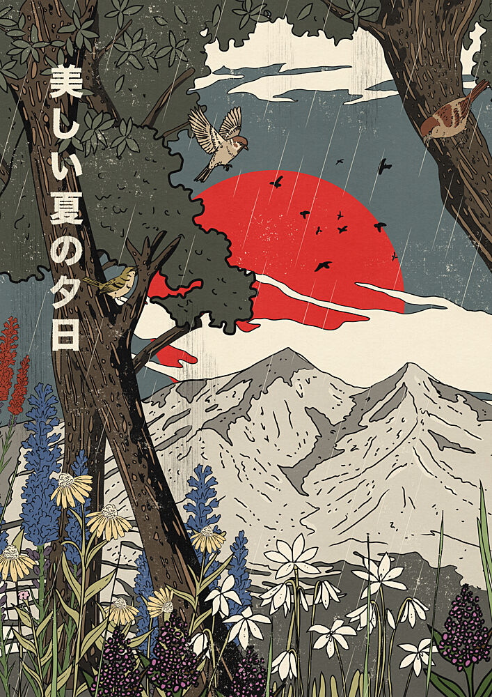 Japanese Summer Sunset art print by Nicholas for $57.95 CAD