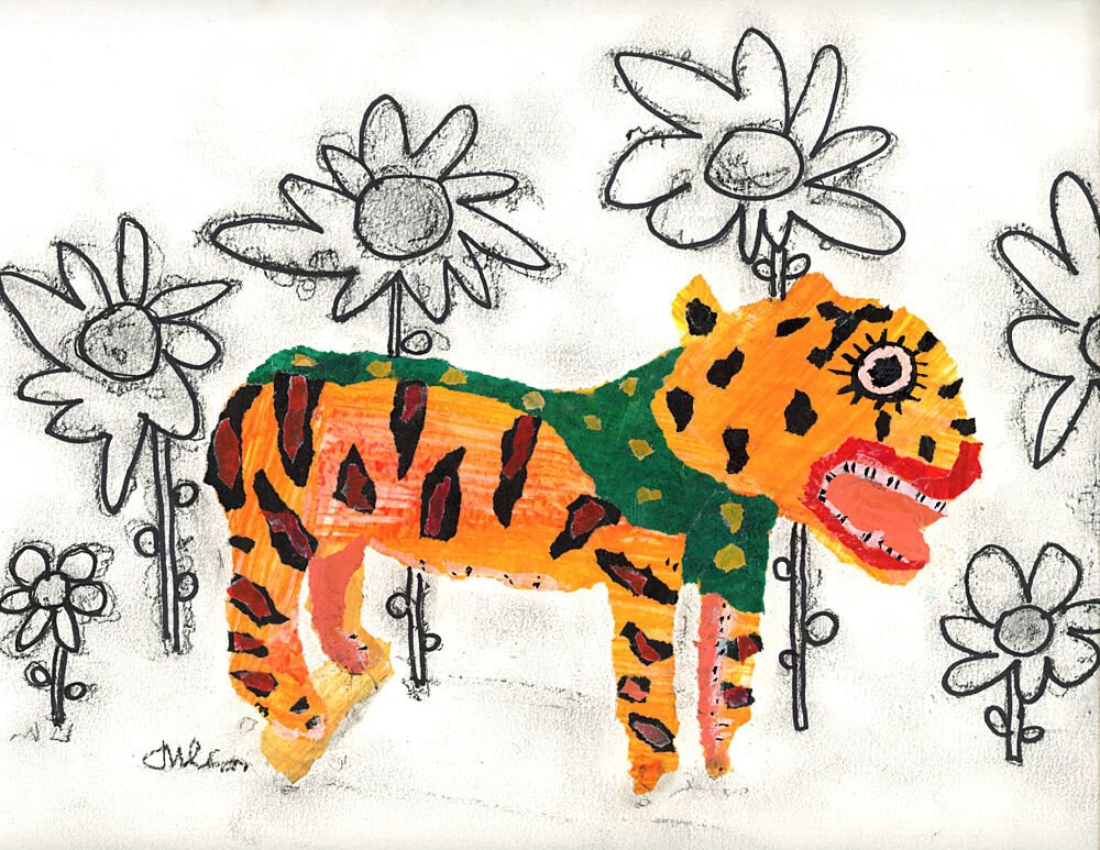 Whimsical Tiger in Flowers art print by Jules Gissler for $57.95 CAD
