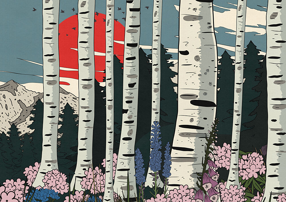 Red Sun Birch Grove art print by Nicholas for $57.95 CAD