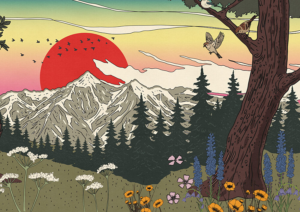 Red Sun Mountain Meadow art print by Nicholas for $57.95 CAD