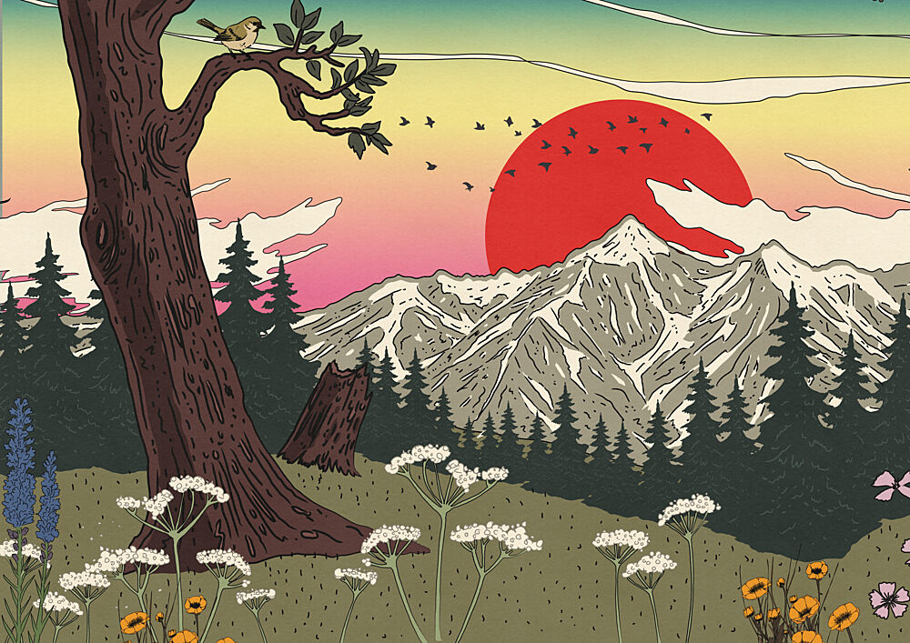 Red Sun Mountain Landscape art print by Nicholas for $57.95 CAD