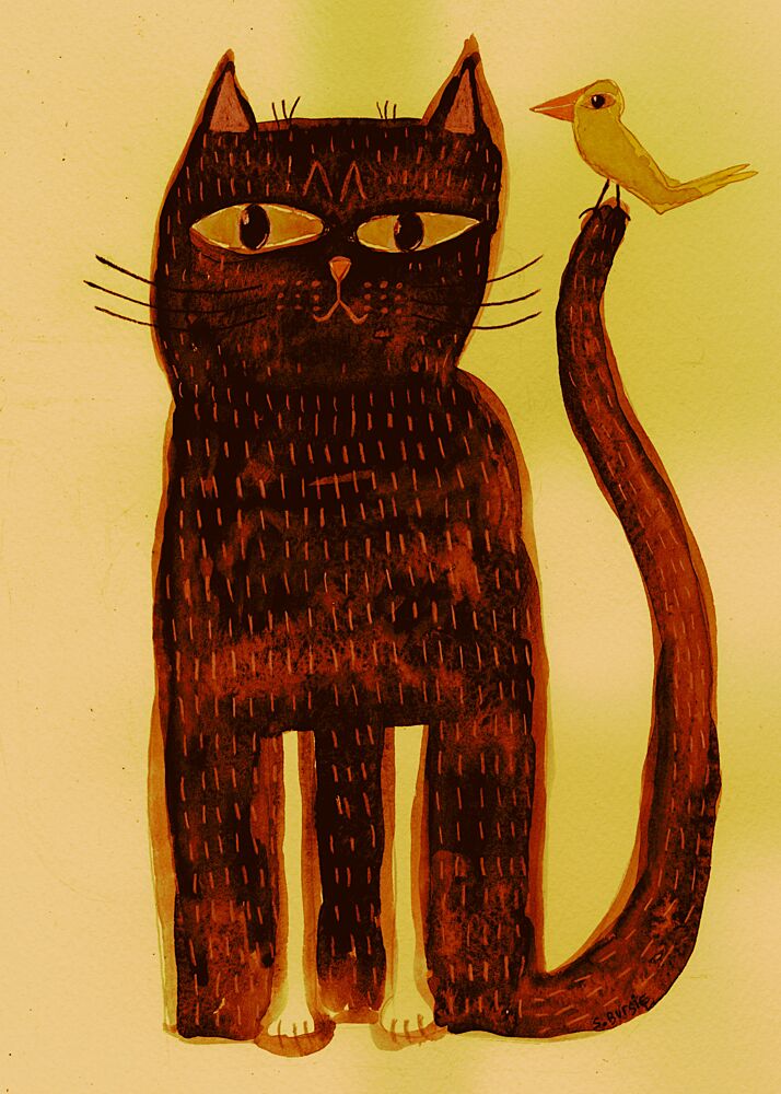 Whimsical Cat and Bird art print by Sharyn Bursic for $57.95 CAD