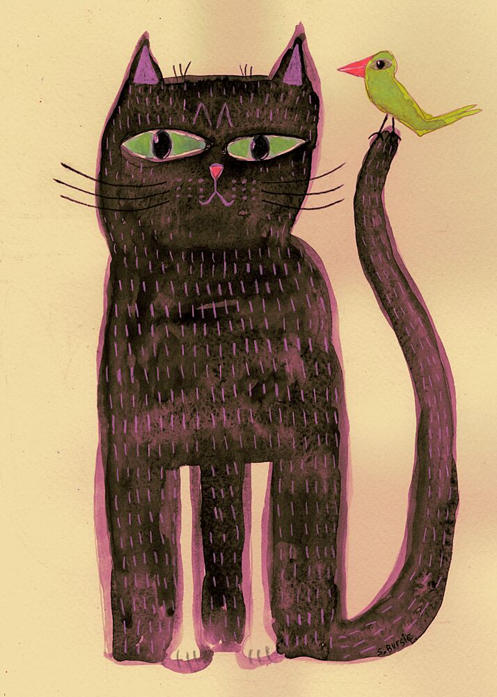 Whimsical Cat and Bird art print by Sharyn Bursic for $57.95 CAD