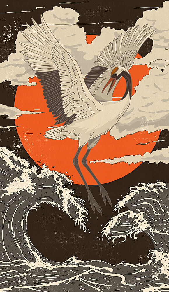 Japanese Crane Great Wave art print by Nicholas for $57.95 CAD