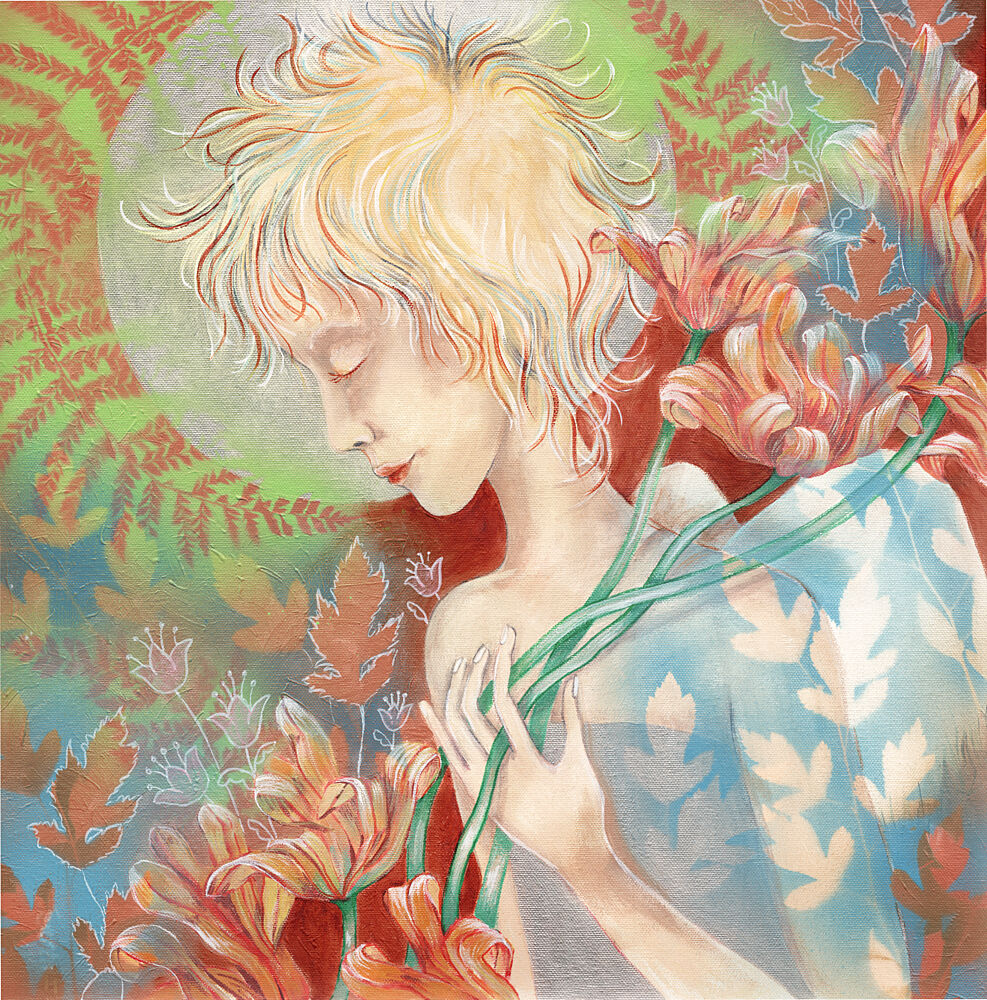 Dreamy Woman Holds Flowers art print by Regina Martisiene for $57.95 CAD