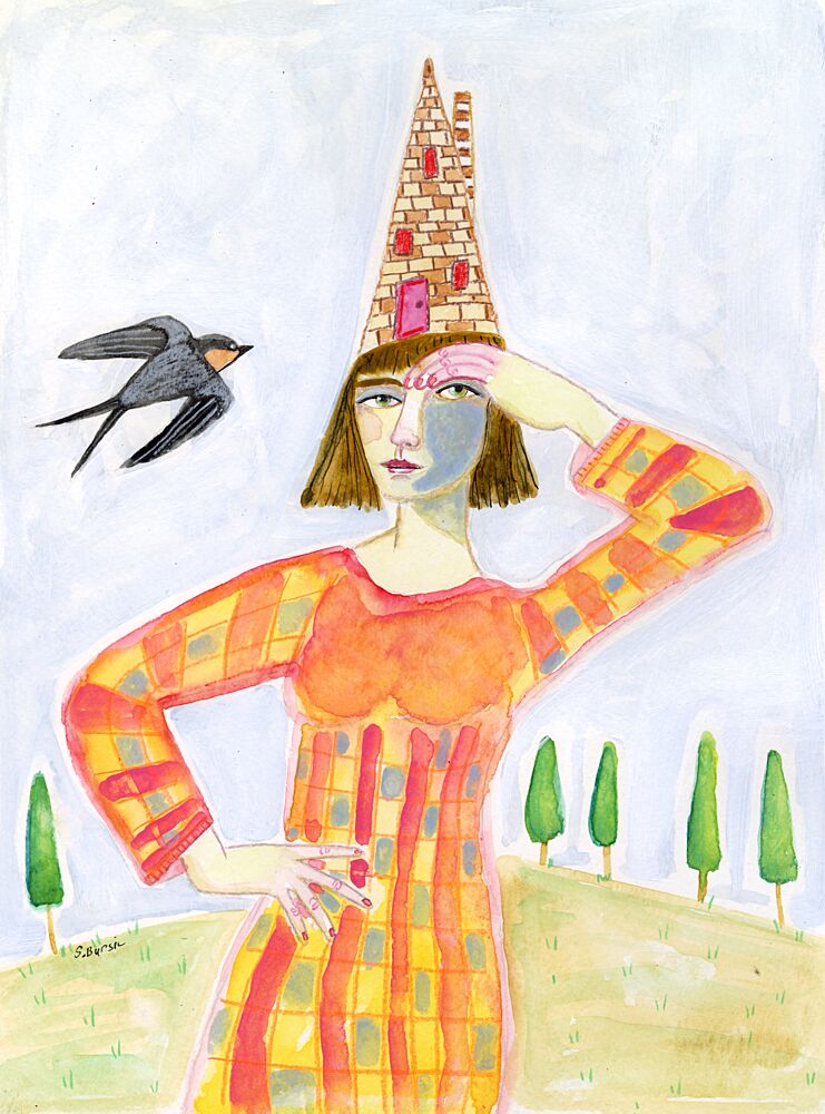 Woman with House Hat art print by Sharyn Bursic for $57.95 CAD