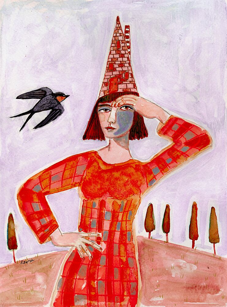 Whimsical Woman Red Dress art print by Sharyn Bursic for $57.95 CAD