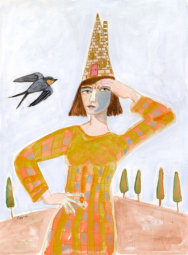 Woman with House Hat art print by Sharyn Bursic for $57.95 CAD