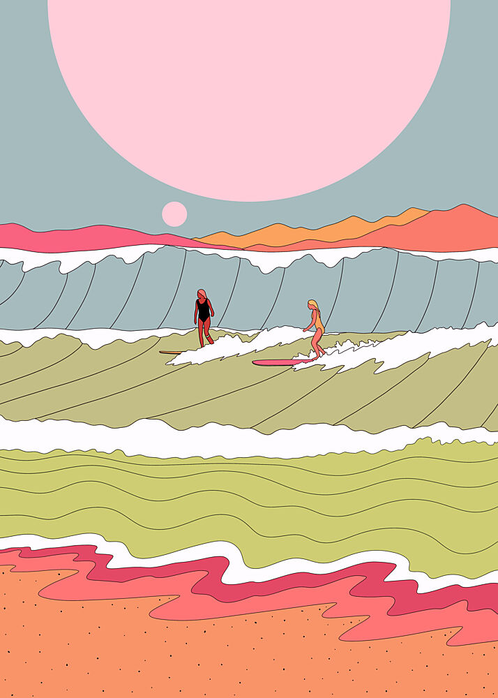 Surfing under Pink Skies art print by Stephen Wade for $57.95 CAD