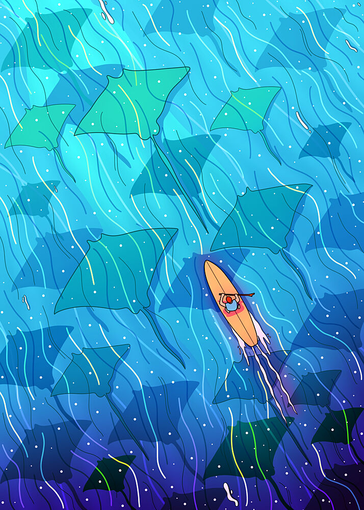 Paddling with Manta Rays art print by Stephen Wade for $57.95 CAD
