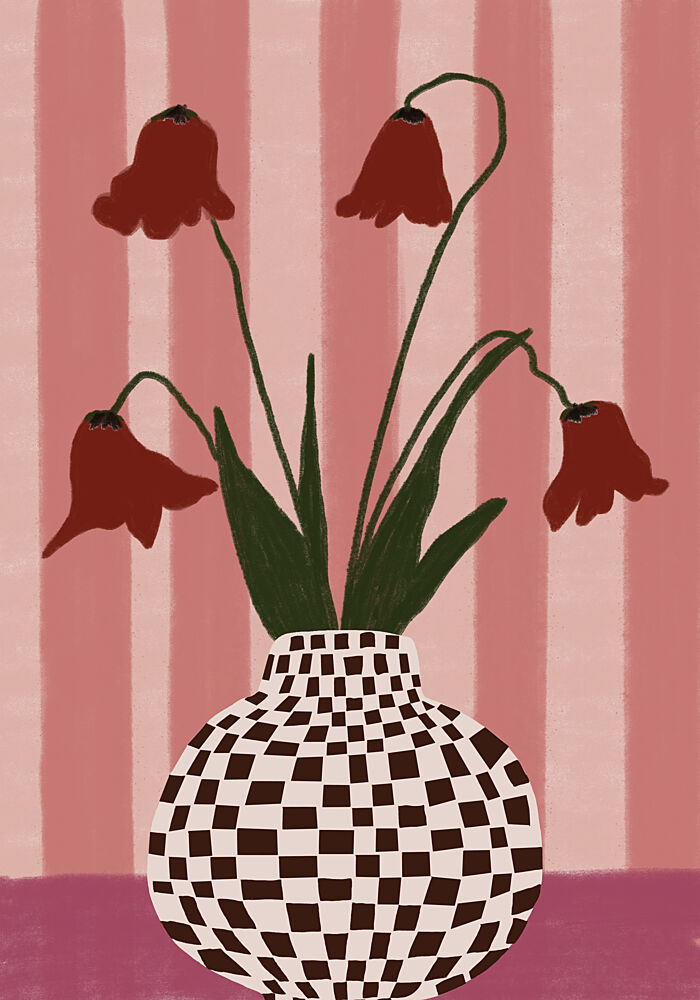 Whimsical Flowers Checkered Vase art print by The Art Concept for $57.95 CAD