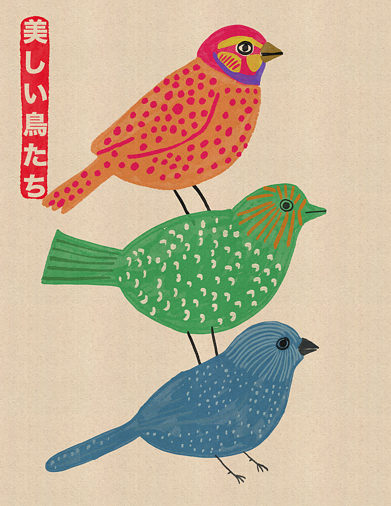 Colorful Stacked Birds art print by Nicholas for $57.95 CAD