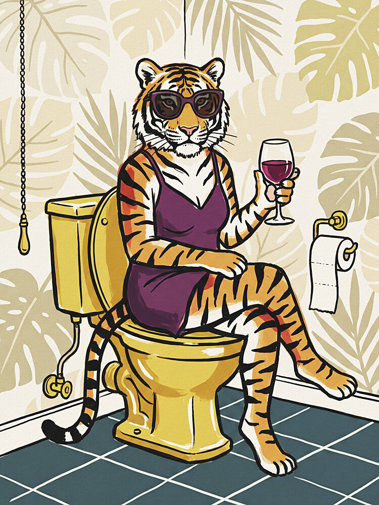 Chic Tiger Bathroom Wine art print by Andreas Magnusson for $57.95 CAD