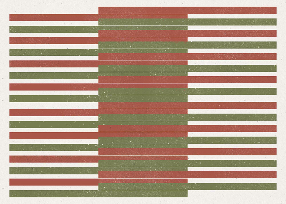 Red Green Stripe Illusion art print by The Miuus Studio for $57.95 CAD