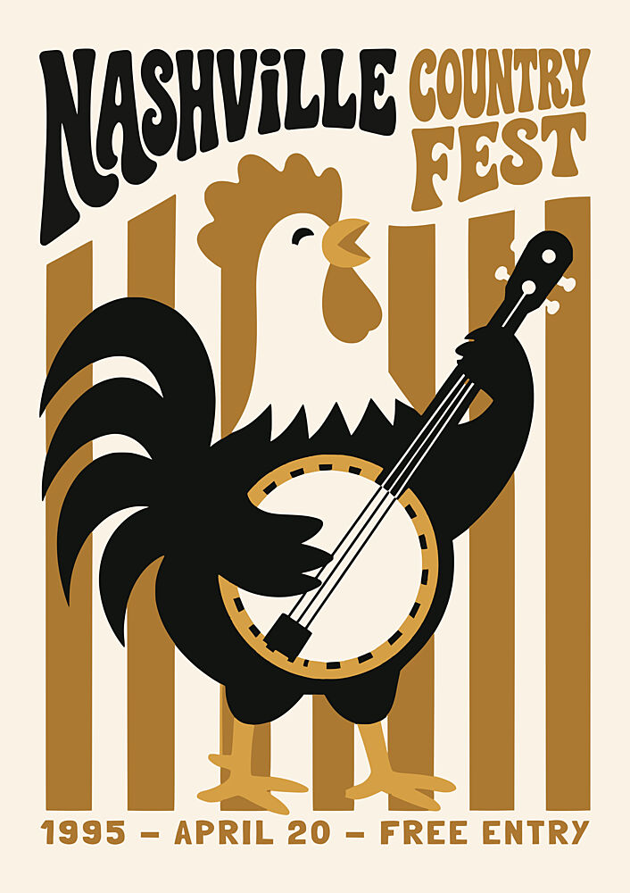 Nashville Banjo Rooster art print by Patryk Krygowski for $57.95 CAD