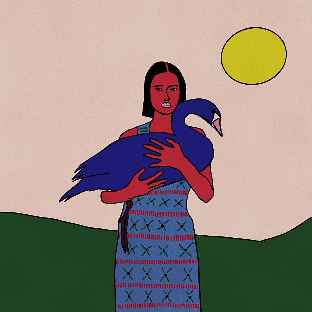 Woman Embracing Blue Swan art print by Sharyn Bursic for $57.95 CAD