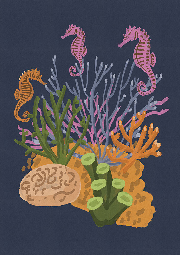 Vibrant Seahorses Coral Reef art print by Nicholas for $57.95 CAD