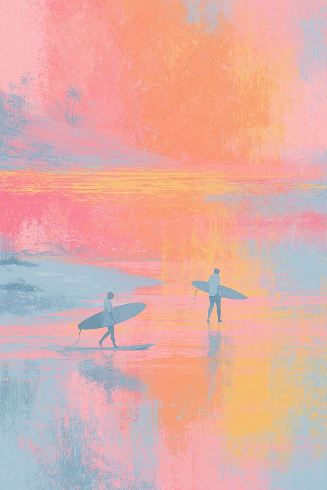 Dreamy Sunset Surfers art print by Melloi Art Prints for $57.95 CAD