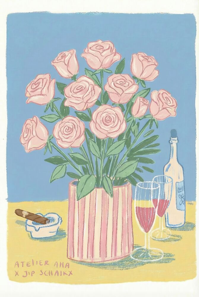 Pink Roses Wine and Cigar art print by Melloi Art Prints for $57.95 CAD