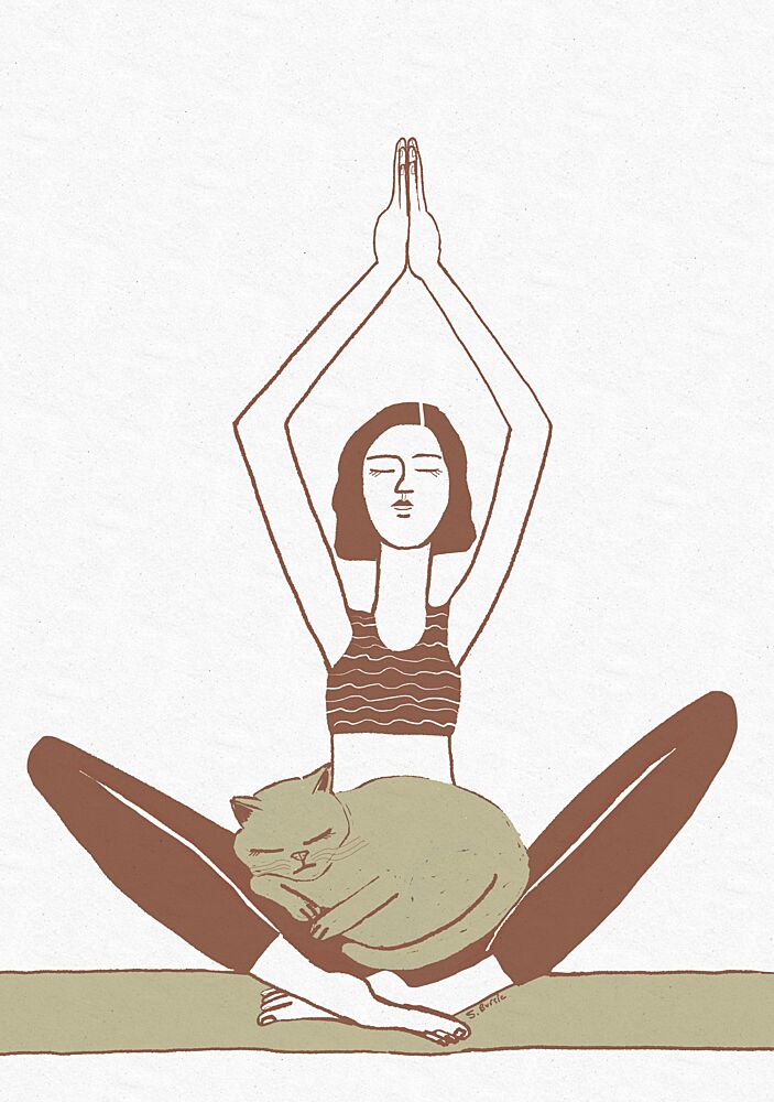 Peaceful Yoga Cat art print by Sharyn Bursic for $57.95 CAD