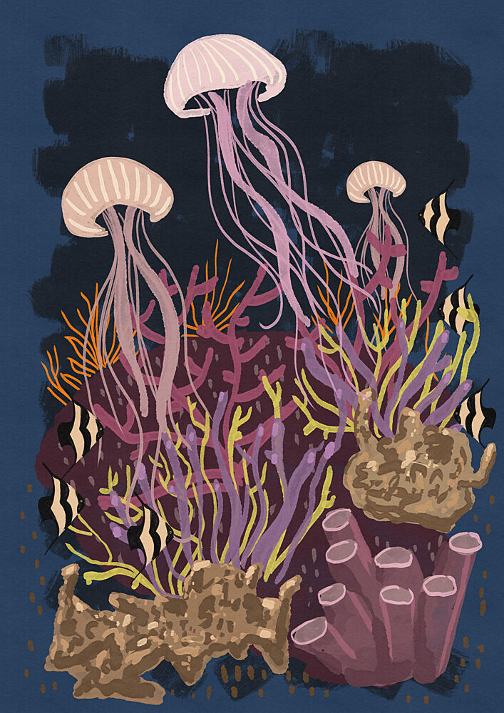 Vibrant Deep Sea Jellyfish art print by Nicholas for $57.95 CAD