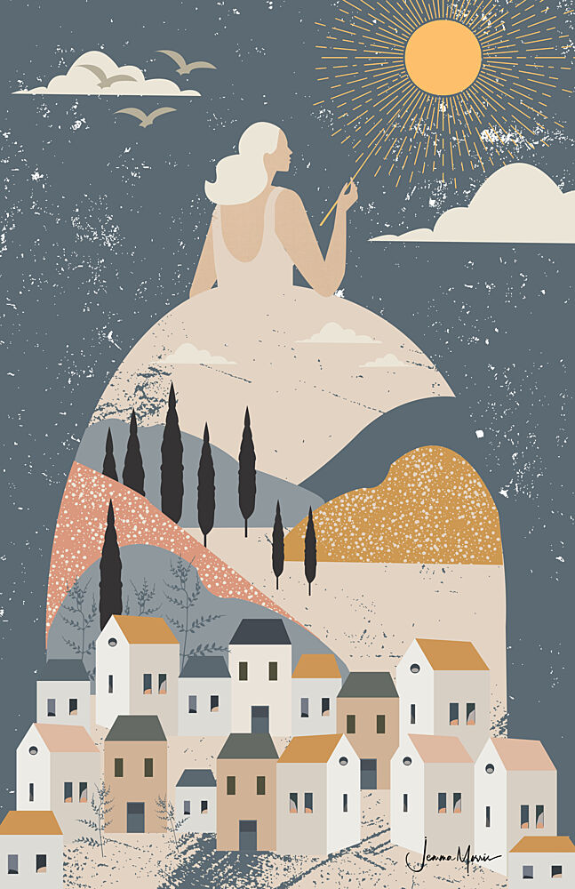 Woman over Tuscan Village art print by Jemma Morris for $57.95 CAD